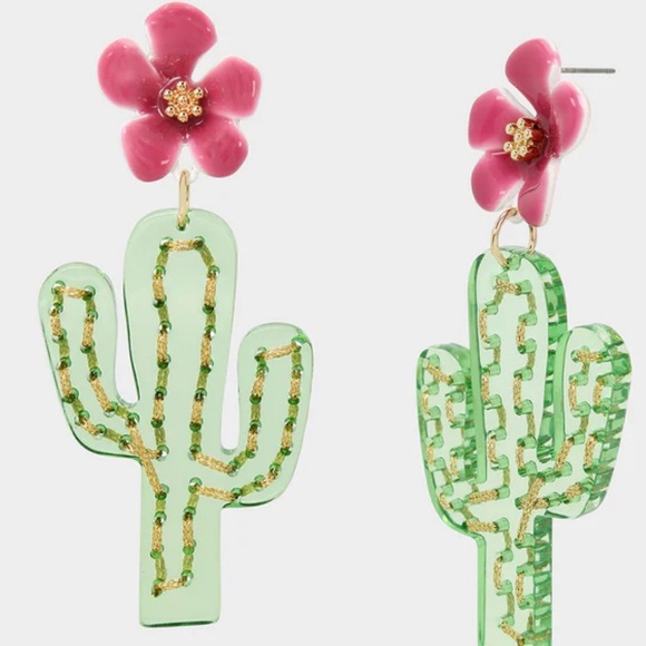Betsey Johnson Hola To Love Cactus Flower Statement Post Earrings NWT - Picture 2 of 9
